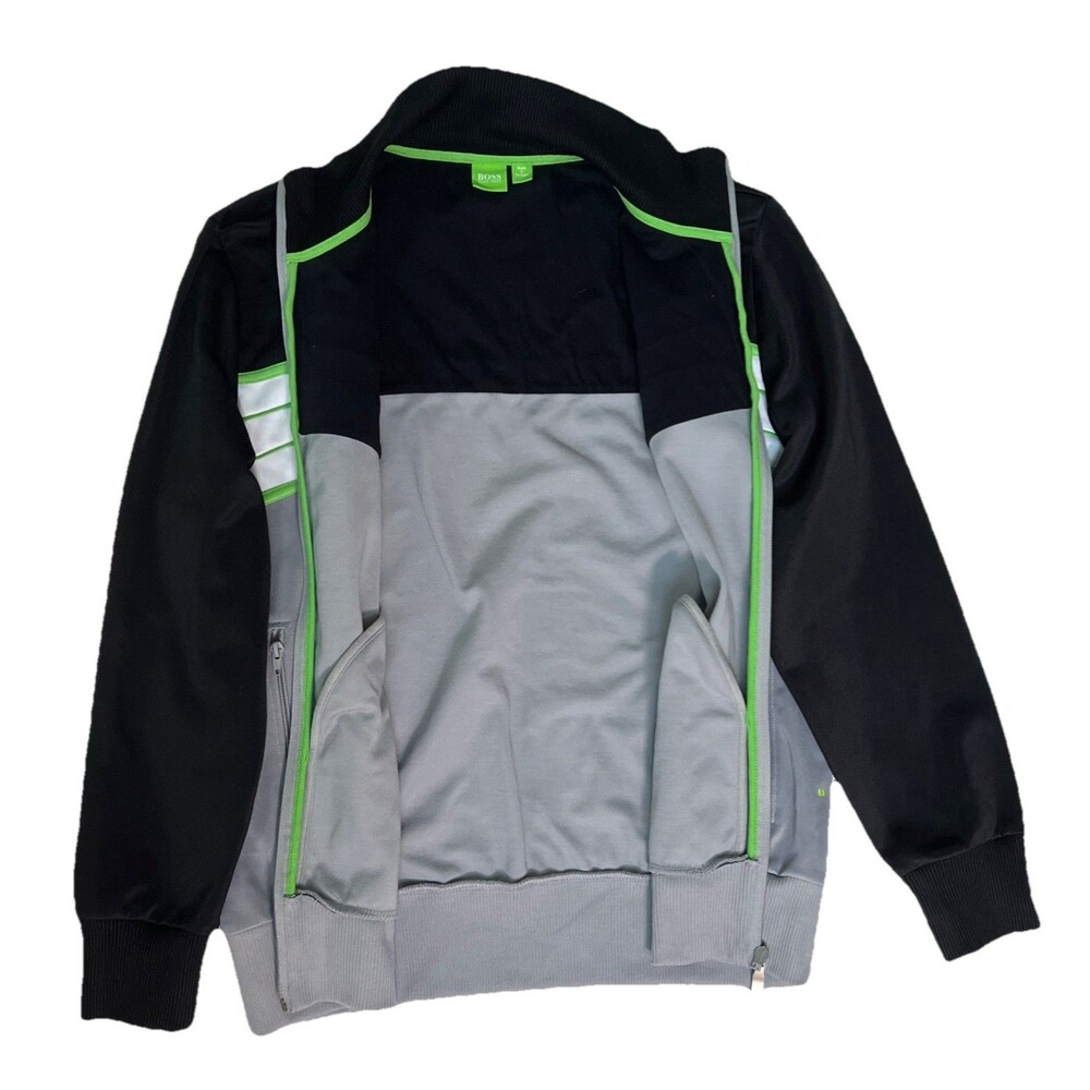 BOSS Hugo Boss Skaz 1 Track Jacket Neon Stripe Black Grey Full Zip Retro Y2K - Picture 4 of 16